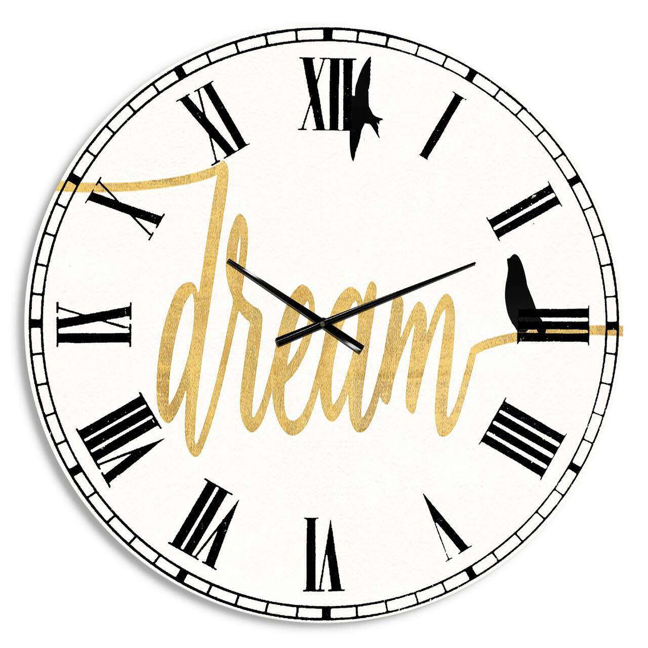 Designart 'Family Of Birds On Gold Words Ii Traditional Wall Clock